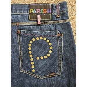 Parish Nation Jeans Wide Leg Denim Shorts Dark Wash Y2K HipHop Mens 40 ButtonFly